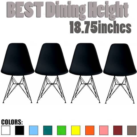 Set of 4 Modern Color Seat Height DSW Molded Armless Plastic Dining Room Chairs Black Wire Eiffel Dowel Legs