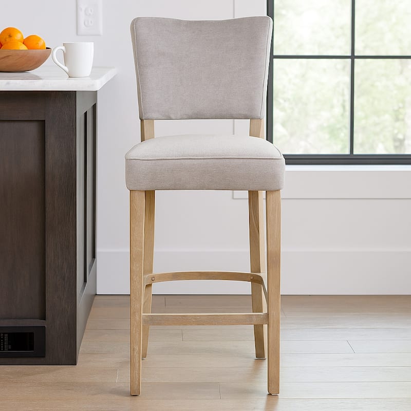 Rea Counter Stool Chair, Plush Light Gray Fabric, Oak Gray Solid Wood