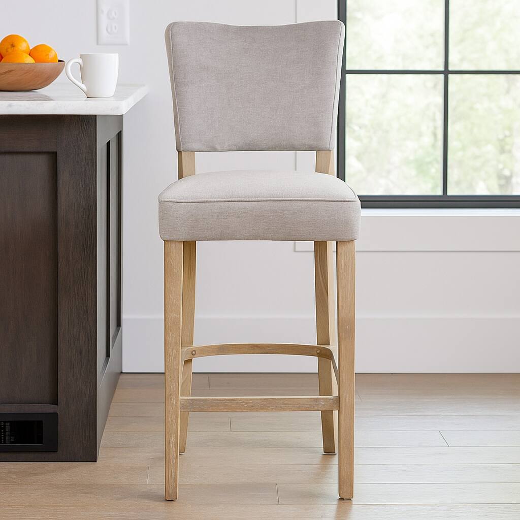 Rea Counter Stool Chair, Plush Light Gray Fabric, Oak Gray Solid Wood