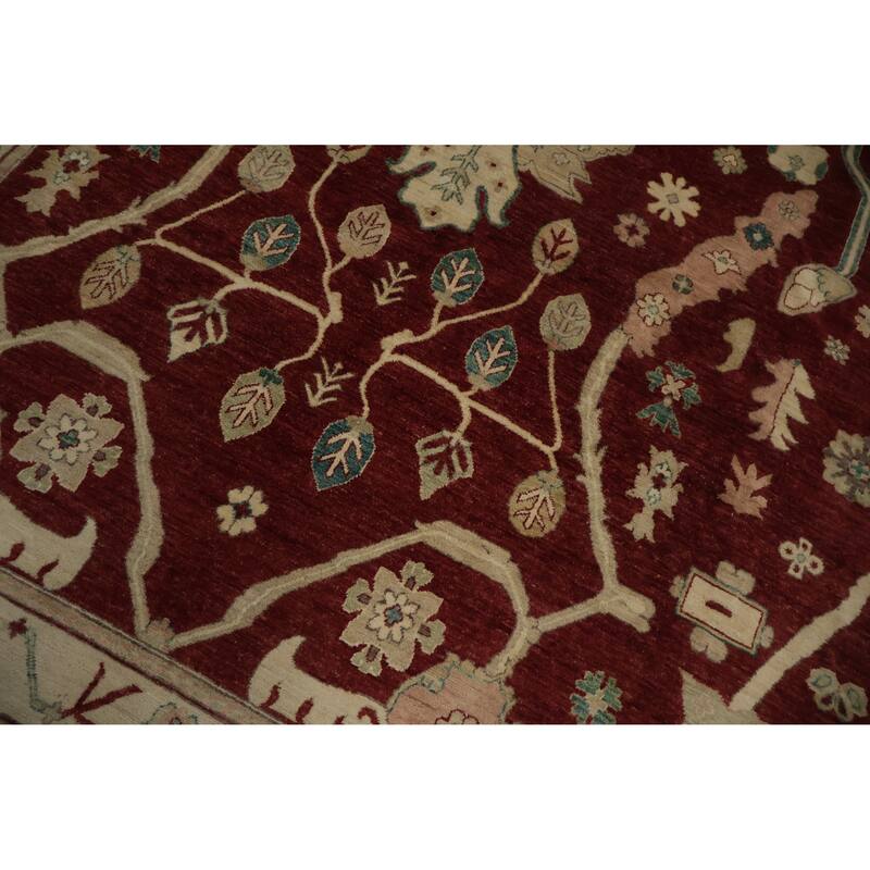 Hand Knotted Oriental 100% Wool Carpet Transitional Floral Red Oushak Area Rug - 12' 0'' X 9' 0''