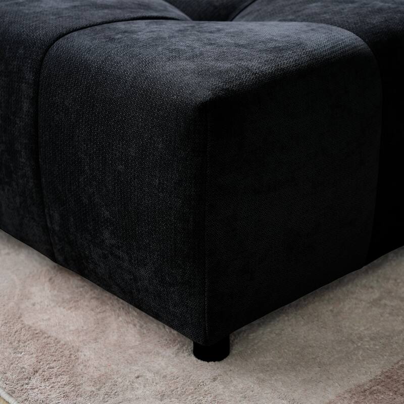 119.27" Linen Modular Sofa Chaise Sectional Sofa with Pillows, Ottoman