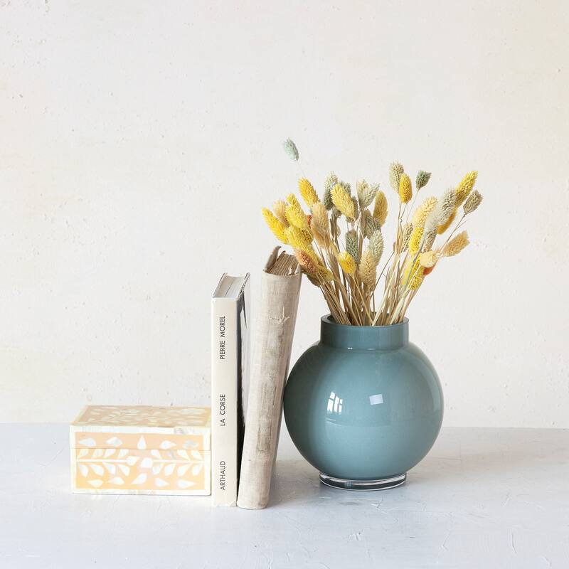 Mother of Pearl and Reclaimed Wood Box with Floral Design - 6.0"L x 4.0"W x 3.0"H