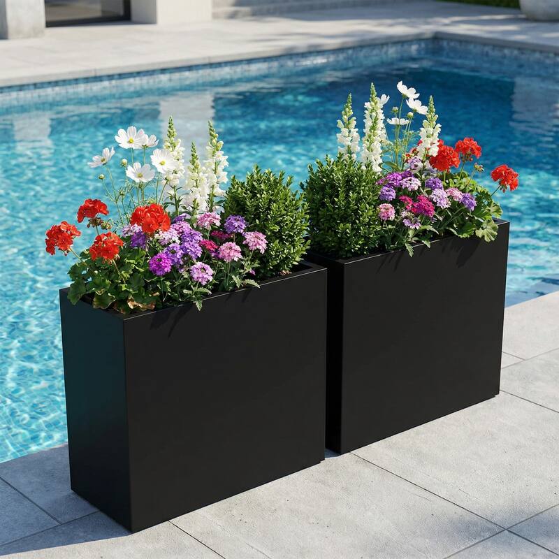 Metal Planters for Outdoor Plants Planter Box - Black-2PCS - 24"x24"