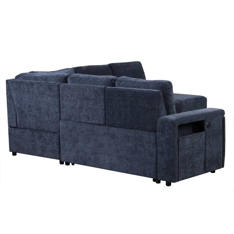 L-shaped Padded Modular Sofa with Storage Space,USB Ports,and Cup Holders on the Armrests,Suitable for Living Rooms,Offices