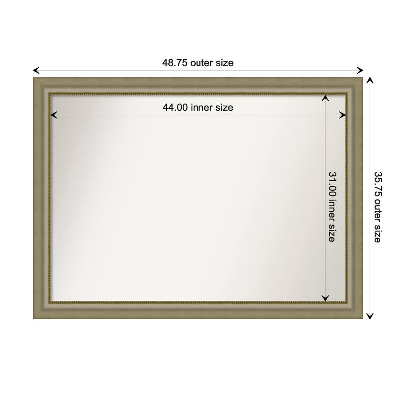 Vegas Silver Framed Non-Beveled Custom Wall Mirror, Bathroom Vanity Mirror - Outer Size: 48.75 x 35.75
