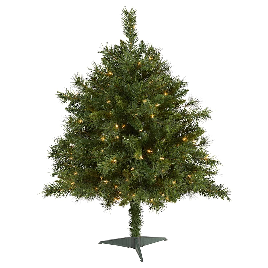 3Ft Artificial Christmas Tree with Lights - Holiday Decor, Pine Tree, LED Lights, Festive Home Accent - Green - 36