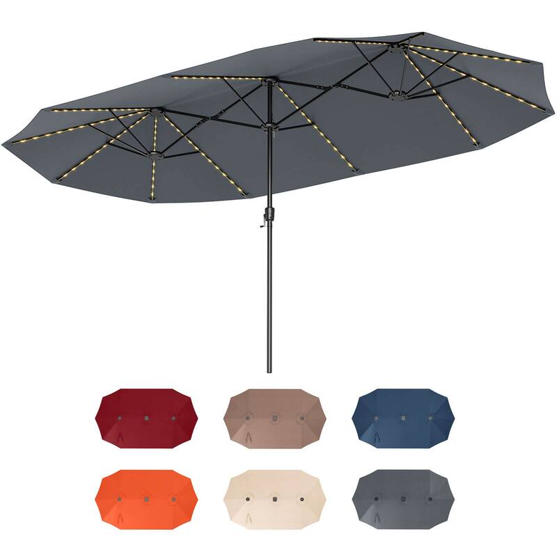 Costway 15.5 FT Extra-Large Patio Umbrella with LED Solar Lights & 12 - See Details - Gray