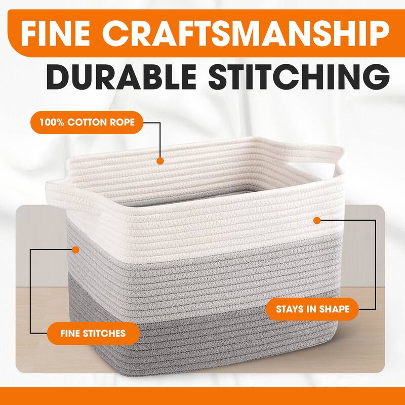 Cheer Collection 3 Piece Cotton Rope Storage Basket Set for Home Organization