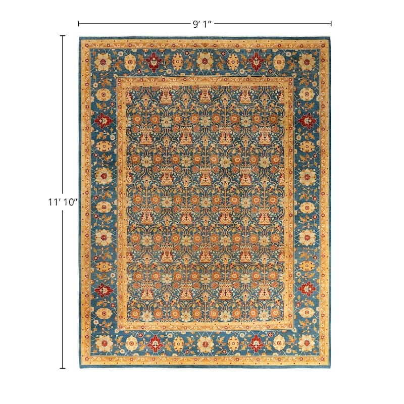 Overdyed, One-of-a-Kind Hand-Knotted Area Rug - Blue - 9' 1" x 11' 10"