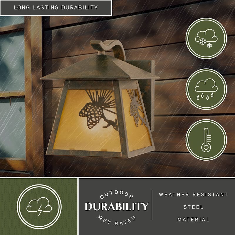 Whitebark 1 Light Bronze Rustic Pinecone Outdoor Wall Lantern Amber Glass