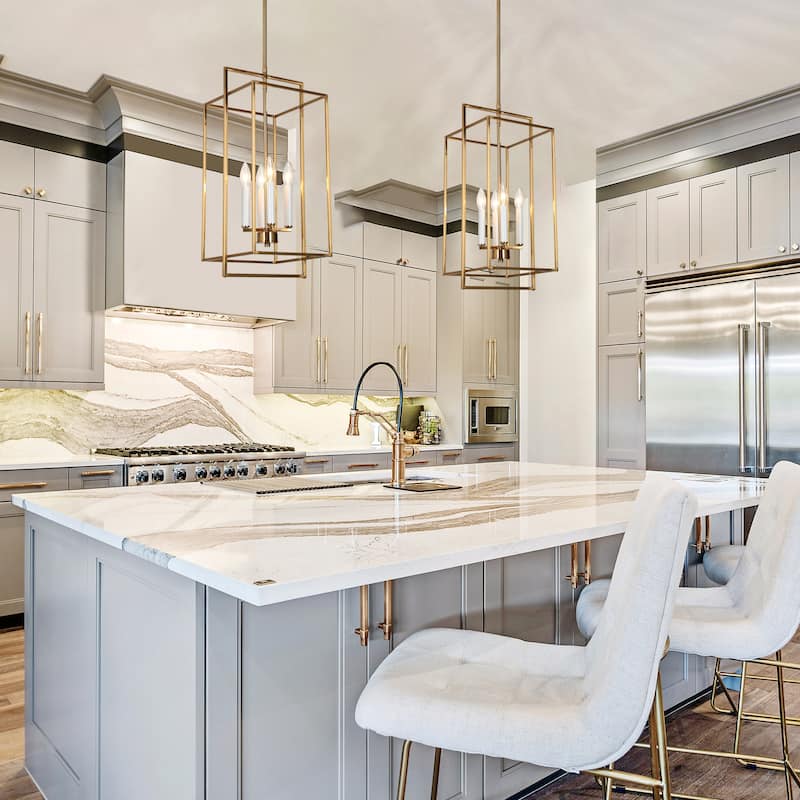 Modern 4-Light Gold Chandelier Lantern Island Pendant for Dining Room