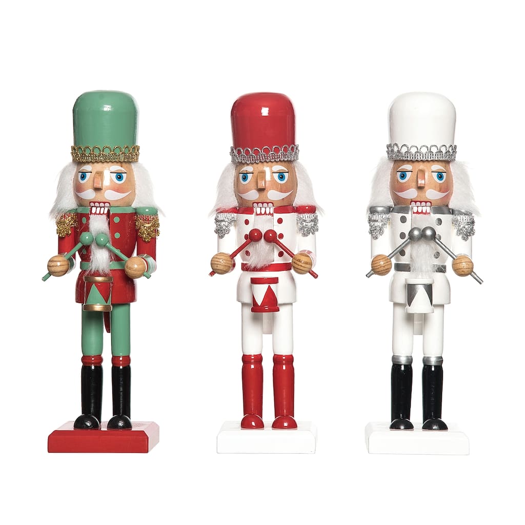 Transpac Wood Retro Color Nutcracker Set of 3 Christmas Home Decorations