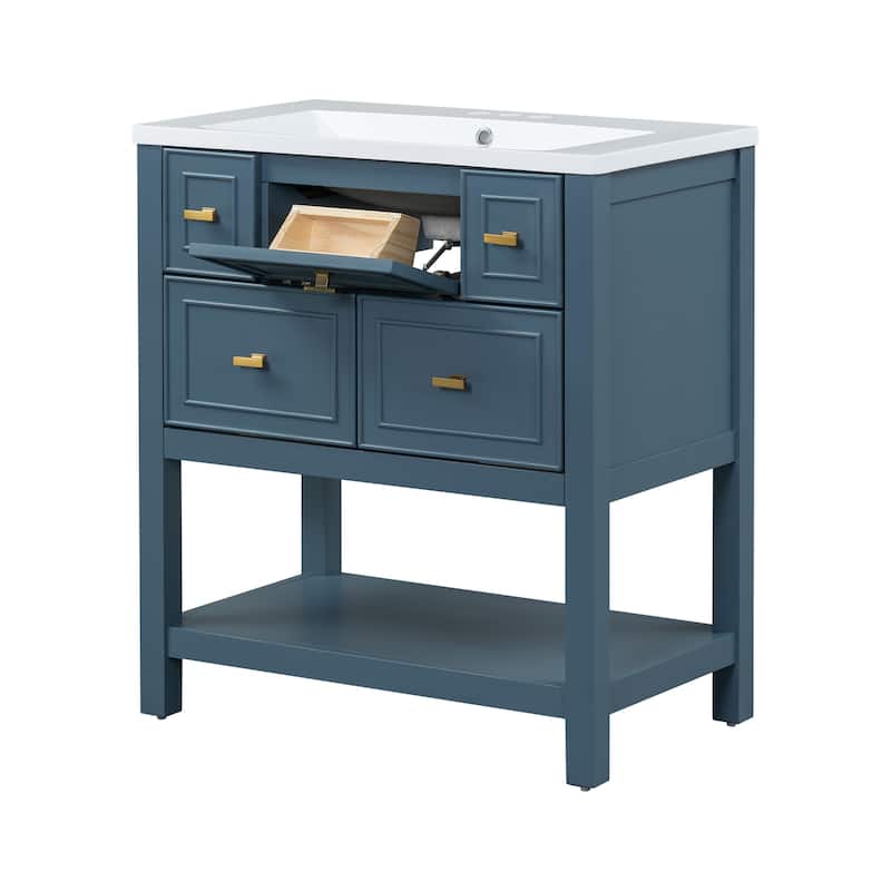 MDF Bathroom Vanity with Free Standing Single Vanity Set with 5 Drawers - 30" x 18" x 33"
