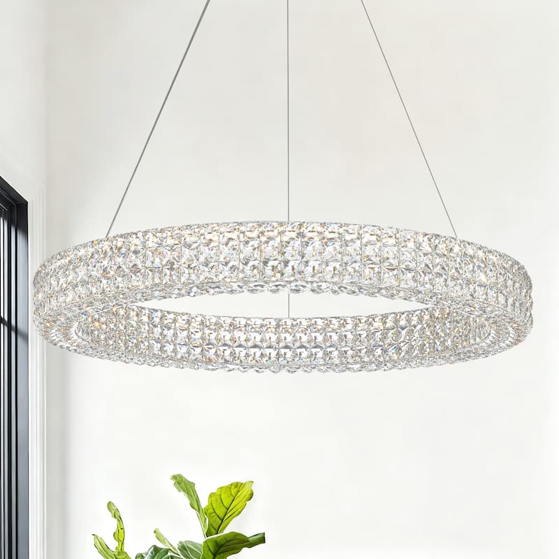 Modern Dimmable LED Crystal Drum Chandelier Glam Ring Lights - 1 Tier-31.5"
