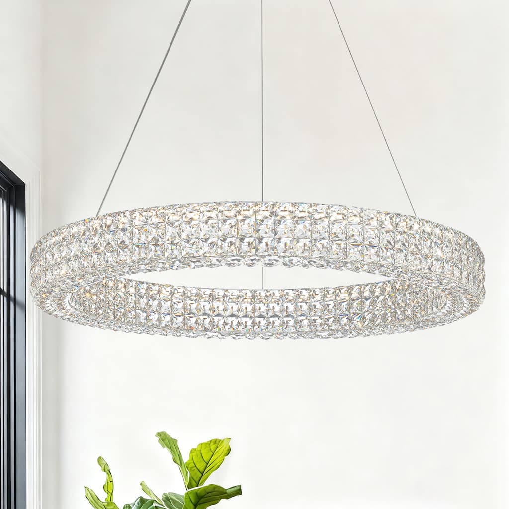 Modern Dimmable LED Crystal Drum Chandelier Glam Ring Lights