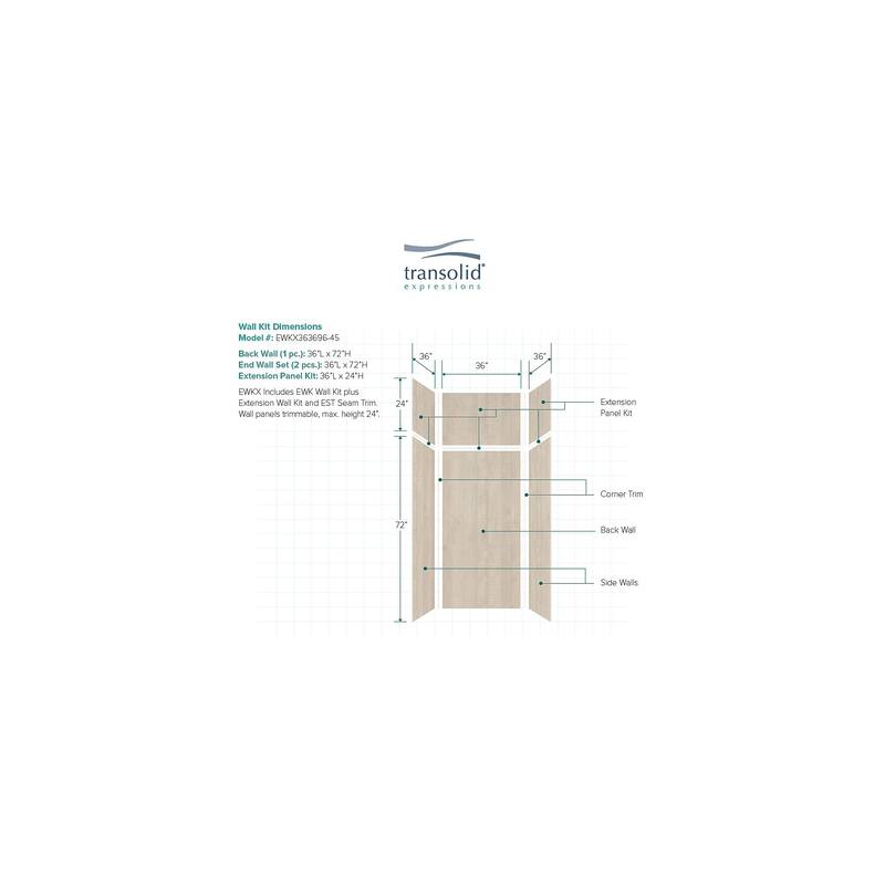Transolid Expressions 36-in X 36-in X 96-in Glue to Wall Shower Walls - 36" x 36" x 96" - 36" x 36" x 96"