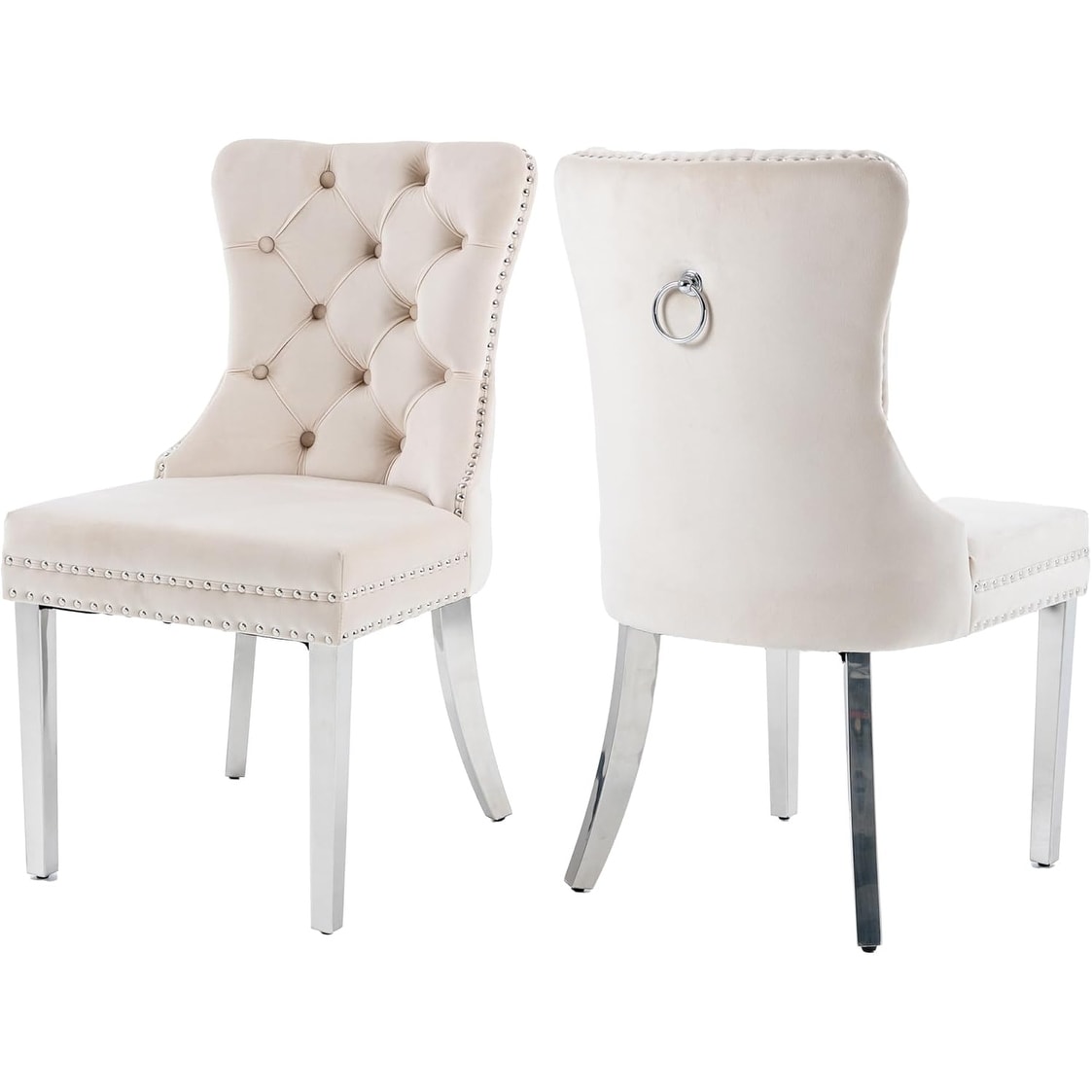 Set of 2 Modern Velvet Dining Chairs with Stainless Steel Legs and Button Tufted Backrest