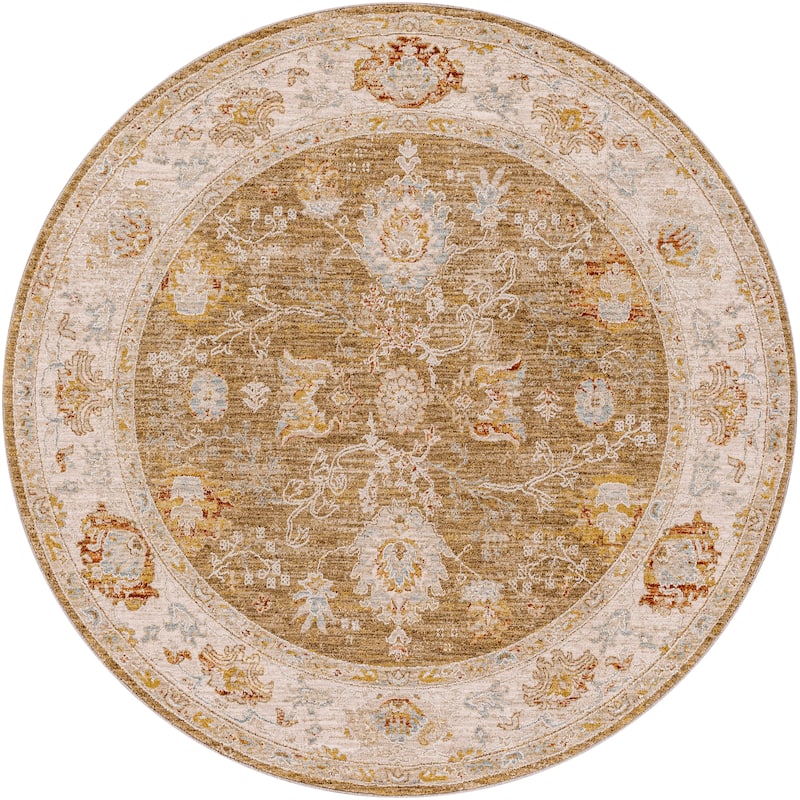 Artistic Weavers Caeso Traditional Area Rug - 6'7" Round - Tan