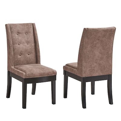 Tufted Upholstered Fabric Dining Room Chairs, Set of 2, Dark Brown