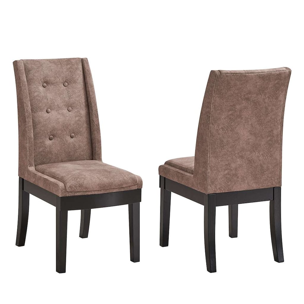 Tufted Upholstered Fabric Dining Room Chairs, Set of 2, Dark Brown