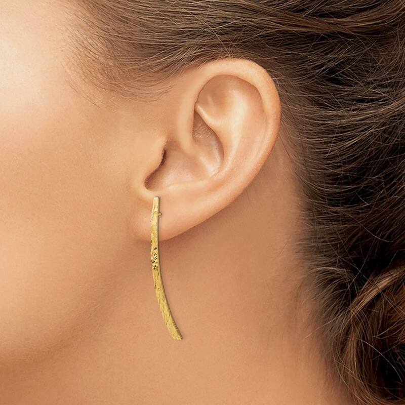 Curata 14k Yellow Gold Long Textured Bar Post Long Drop Earrings 43.5x3.35mm
