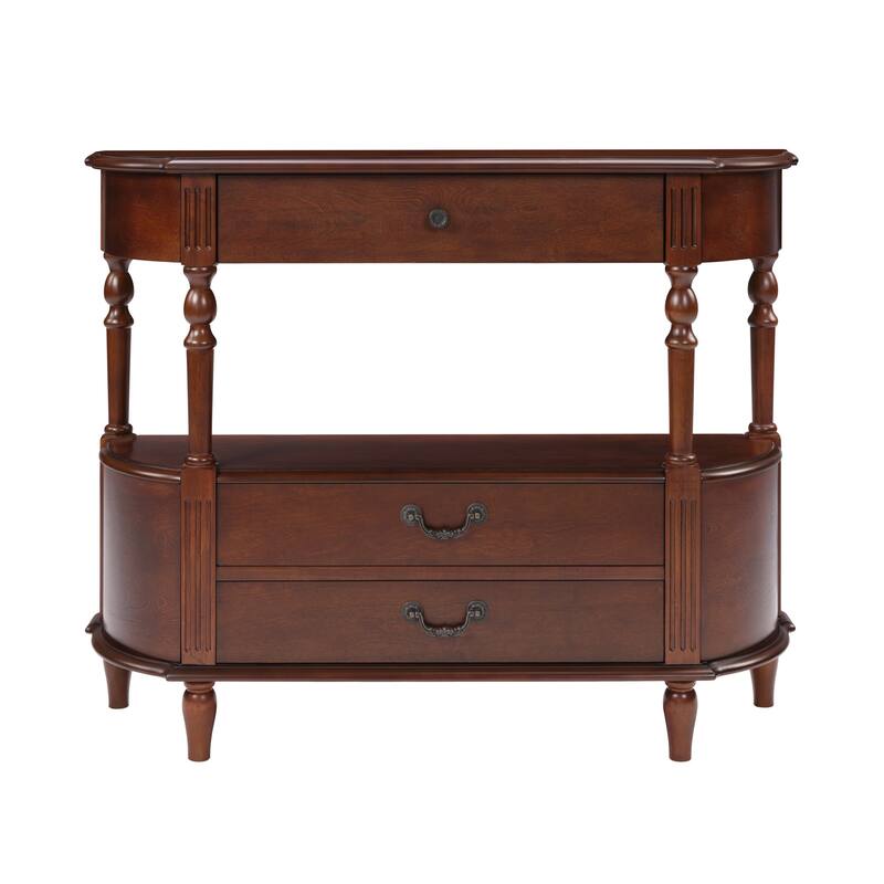 43"Retro Curved Wood Console Table with 3 Drawers and Storage Shelf