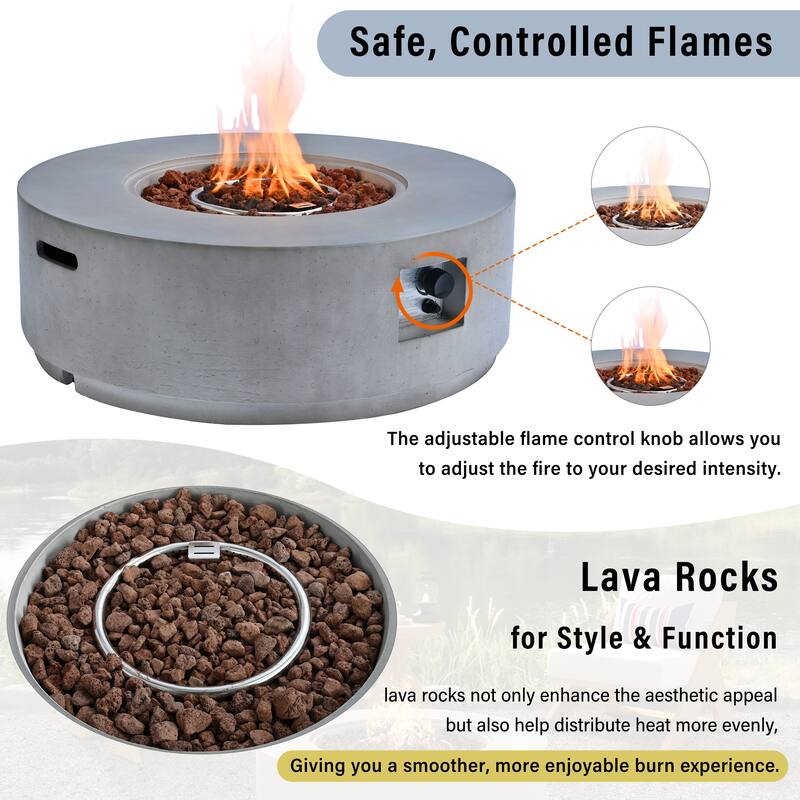 38.2" Round Outdoor Propane Fire Pit, Outside Fire Pit Table with 50000 BTU, Steel Burner, Lava Rocks, Waterproof Cover