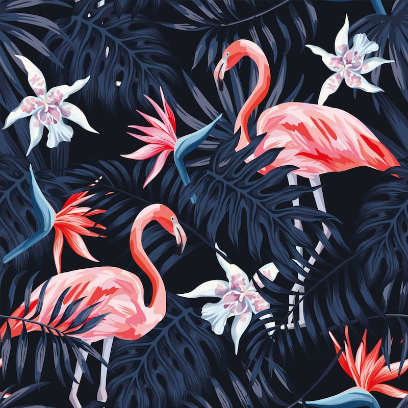 Huana Red Flamingos Removable Wallpaper - 10'ft H x 24''inch W - 10'ft H x 24''inch W - Blue