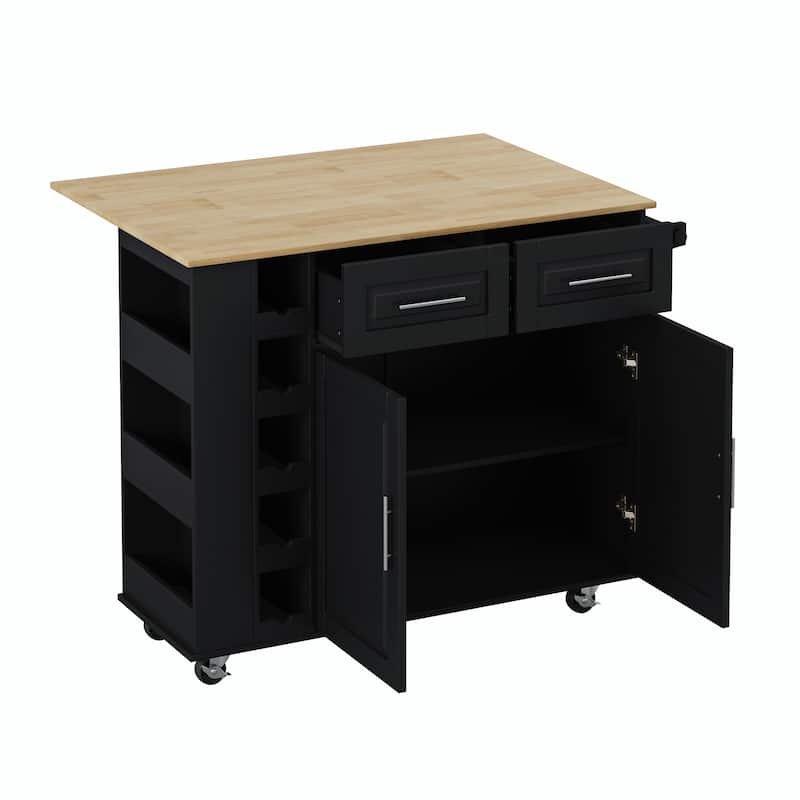 Versatile Kitchen Island Cart with Cabinet, Drawers, Spice Rack, Towel Holder, Wine Rack