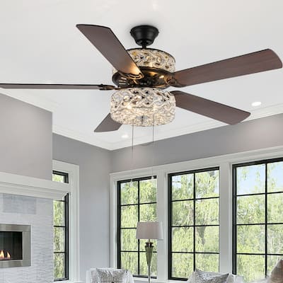 River of Goods Olivia Oil Rubbed Bronze Finish/ Crystal 52-inch LED Ceiling Fan - 52"L x 52"W x 18.25"H - 52"L x 52"W x 18.25"H