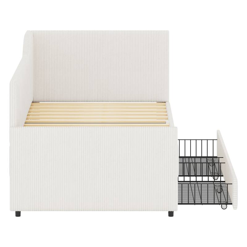 L-Shaped Daybed,Upholstered Bed Frame with 2 Storage Drawers