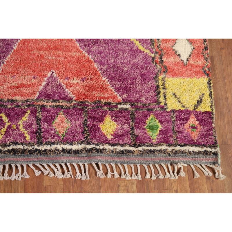 Purple Moroccan Oriental Area Rug Handmade Geometric Wool Carpet - 8'6" x 12'7"