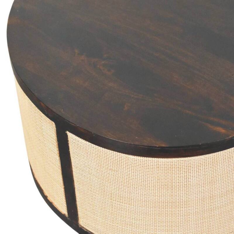 Artisan Furniture Solid Wood Monaco Round Rattan Centerpiece ,Beige & brown