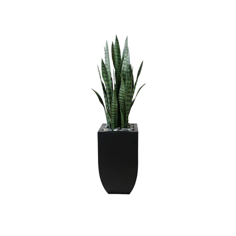 4'H Faux Sansevieria Plant with Rocks in Black Tin Planter - Green