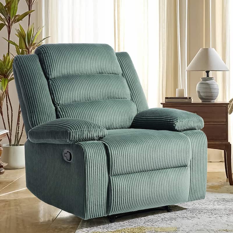 Overstuffed Cotton Corduroy Manual Pushback Recliner with Wide Armrest