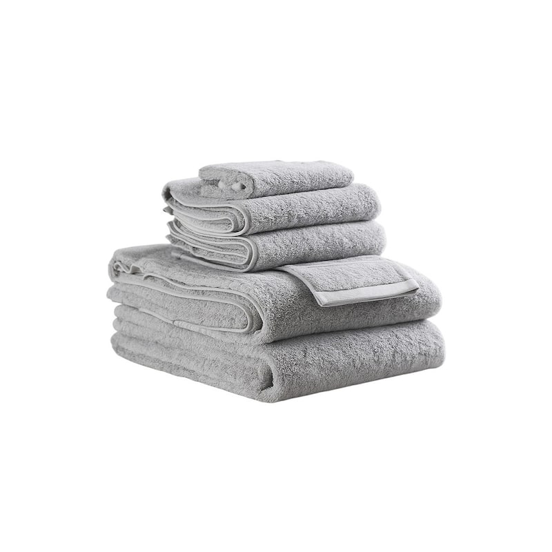 HomeRoots Set of Six Light Gray Cotton Quick Dry Terry Cloth Towels - 54.00' X '30.00' X '1.00