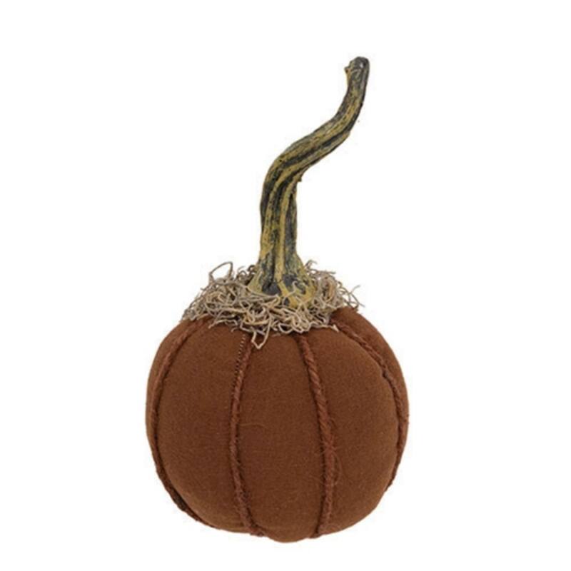 Plush Orange Pumpkin Decor with Moss and Twig Accents for Rustic Fall Autumn Decoration - 4" Dia.