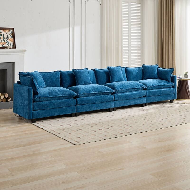 Roomfitters Large Upholstered 4-Seater Sofa with Plush Cushions and Pillows, Modern Cloud Couch for Living Room