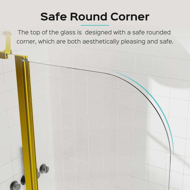 43" W x 58" H Frameless Folding Bathtub Shower Door, 6mm Tempered Glass Pivot Tub Door, Brushed Gold Finish - 43x58"