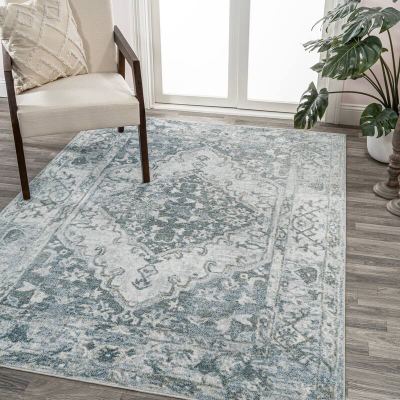 JONATHAN Y Shaii Distressed Medallion Low-Pile Machine-Washable Area Rug