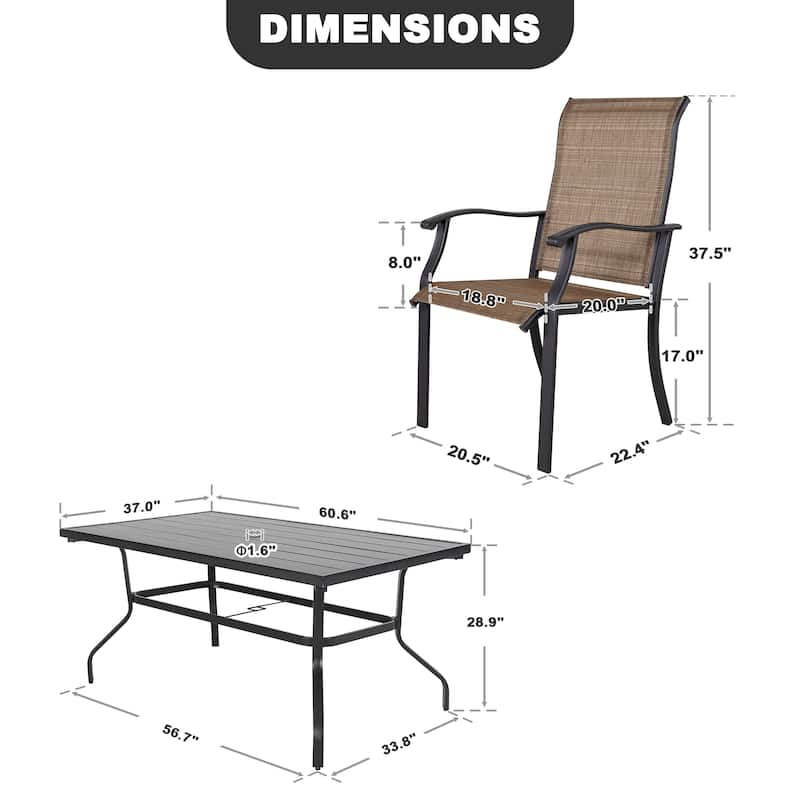 Outdoor 7-Piece Dining Set, Textilene Fabric, Powder-coated Iron Frame