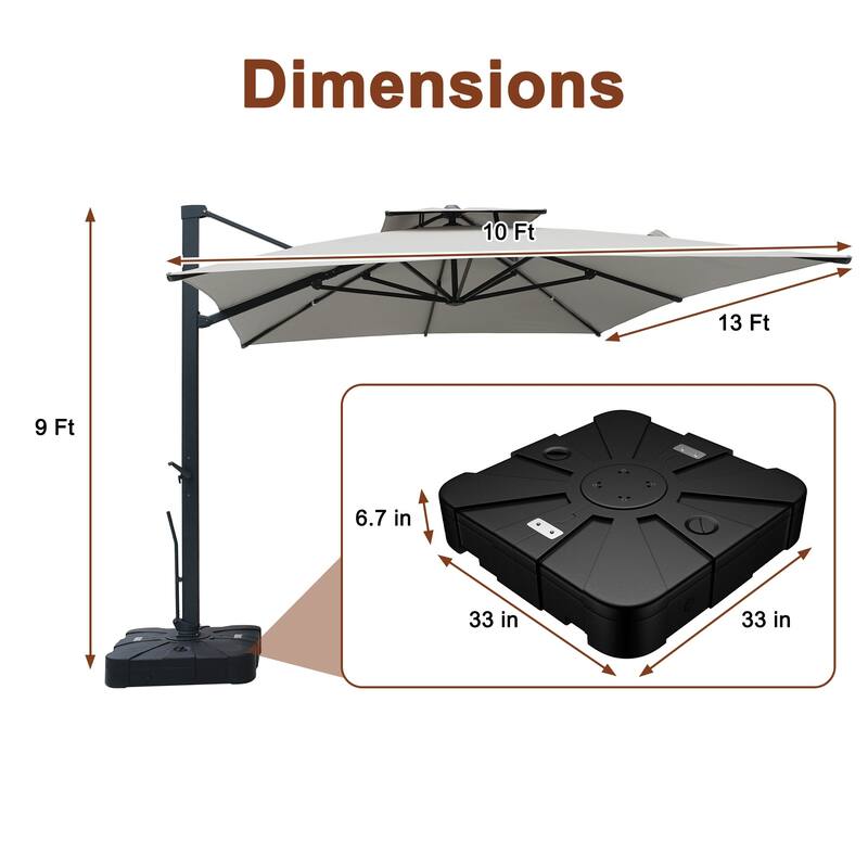 13-Ft Aluminum Dual-Roof Cantilever Umbrella