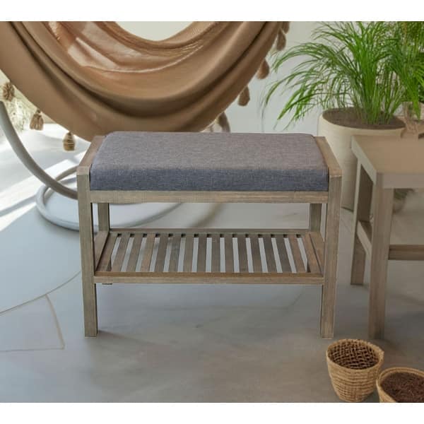 slide 2 of 22, Ecostyle Solid Bamboo Padded Bench with Slatted Shelf