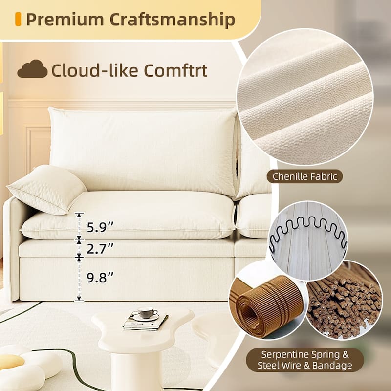 Modern Convertible Sofa Bed, Chenille Fabric Couch with Pull-Out Sleeper Bed, Living Room Loveseat with USB Port, Hidden Storage