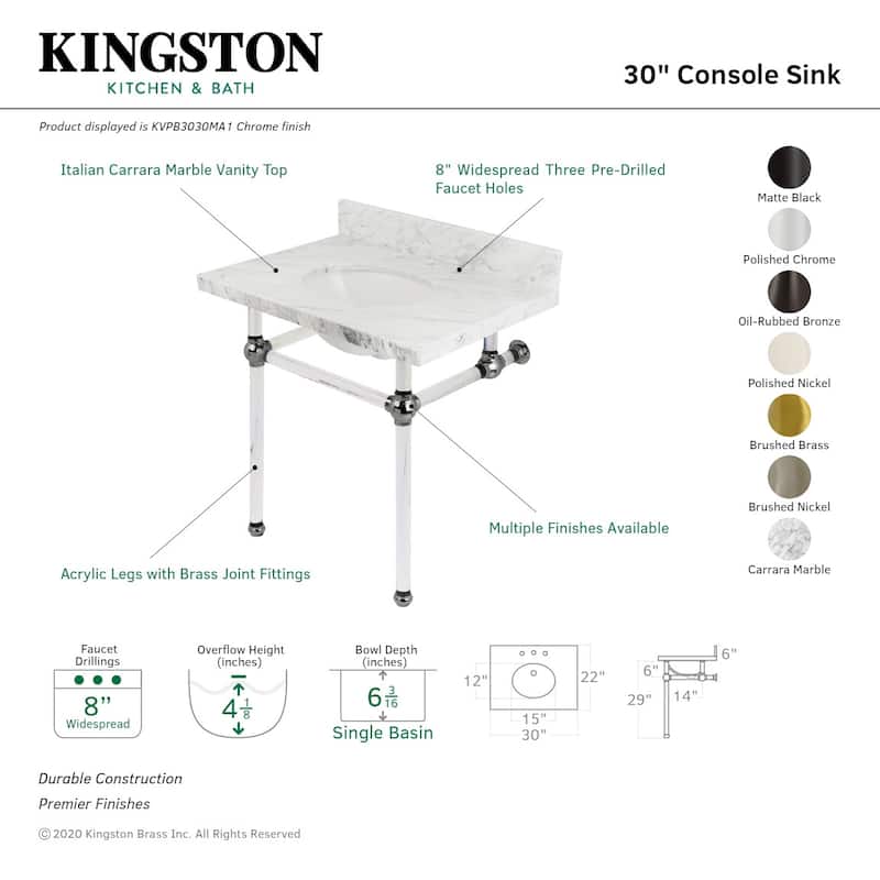 Kingston Brass Templeton 30" Oval Marble Wall Mounted Bathroom Console