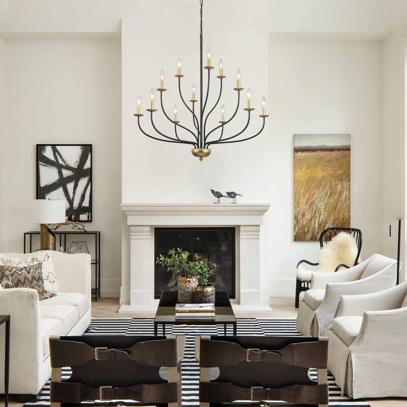 12-Light Candlestick Hanging Linear Chandelier Lighting 3-Tier Ceiling Light Fixture for Kitchen Island