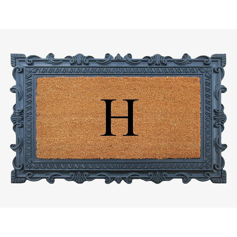 A1HC First Impression Carson Rubber and Coir 24" X 36", Heavy Duty, Easy to Clean Outdoor Monogrammed Doormat - Monogrammed H