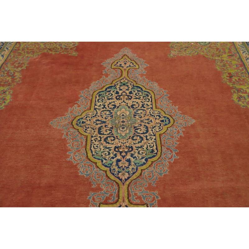 Hand Knotted Oriental 100% Wool Carpet Traditional Floral Oranges & Rust Kerman Area Rug - 12' 0'' X 8' 9''