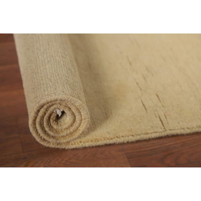 Muted Yellow Gabbeh Modern Foyer Rug Handmade Solid Wool Carpet - 2'7"x 4'1"