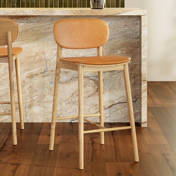 Poly & Bark Bonato Leather Counter Stool - Solid Wood Frame - On
